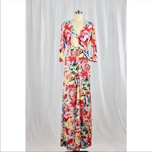 NWT ASOS TALL Floral Jersey Ruched V-Neck Open Back 3/4 Sleeve Maxi Dress